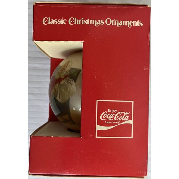 Vintage 1984 Classic Christmas Ornaments Glass Ball Santa Drinking Coca Cola - Picture 2 of 6